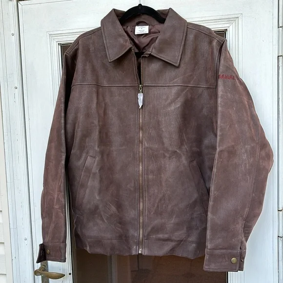 DONAD TRUMP TAJ MAHAL MENS BROWN FAUX LEATHER JACKET-XS